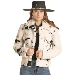 Powder River Outfitters Cow Print Micro Berber Jacket