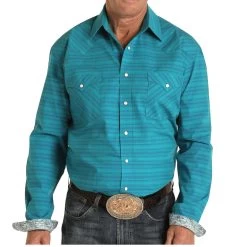 Turquoise Tone Horizontal Striped Shirt