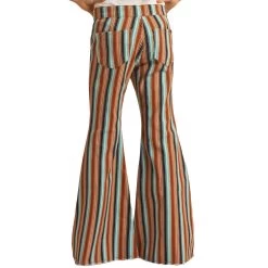 Rock & Roll Girls Multi-Strip Stretch Bell Jean-Tan/Blue -Western Cowboy Equipment Store RRGD7PRZQX BZ 22391