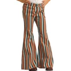 Rock & Roll Girls Multi-Strip Stretch Bell Jean-Tan/Blue