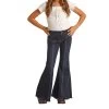 Rock & Roll Cowgirl Girl's Extra Stretch Button Bell Bottom Dark Wash Jeans -Western Cowboy Equipment Store RRGD7PRZRB