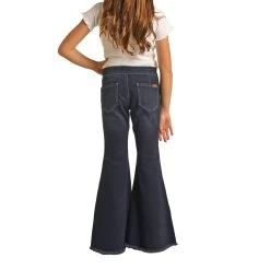 Rock & Roll Cowgirl Girl's Extra Stretch Button Bell Bottom Dark Wash Jeans -Western Cowboy Equipment Store RRGD7PRZRB B