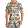 Rock & Roll Men's Cream & Blue Aztec Short Sleeve 1 Rock & Roll Men's Cream & Blue Aztec Short Sleeve -Western Cowboy Equipment Store RRMS1SR0QZ