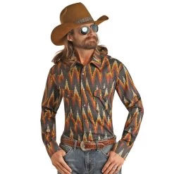 Rock & Roll Cowboy Men's Black Digital Aztec Snap Shirt