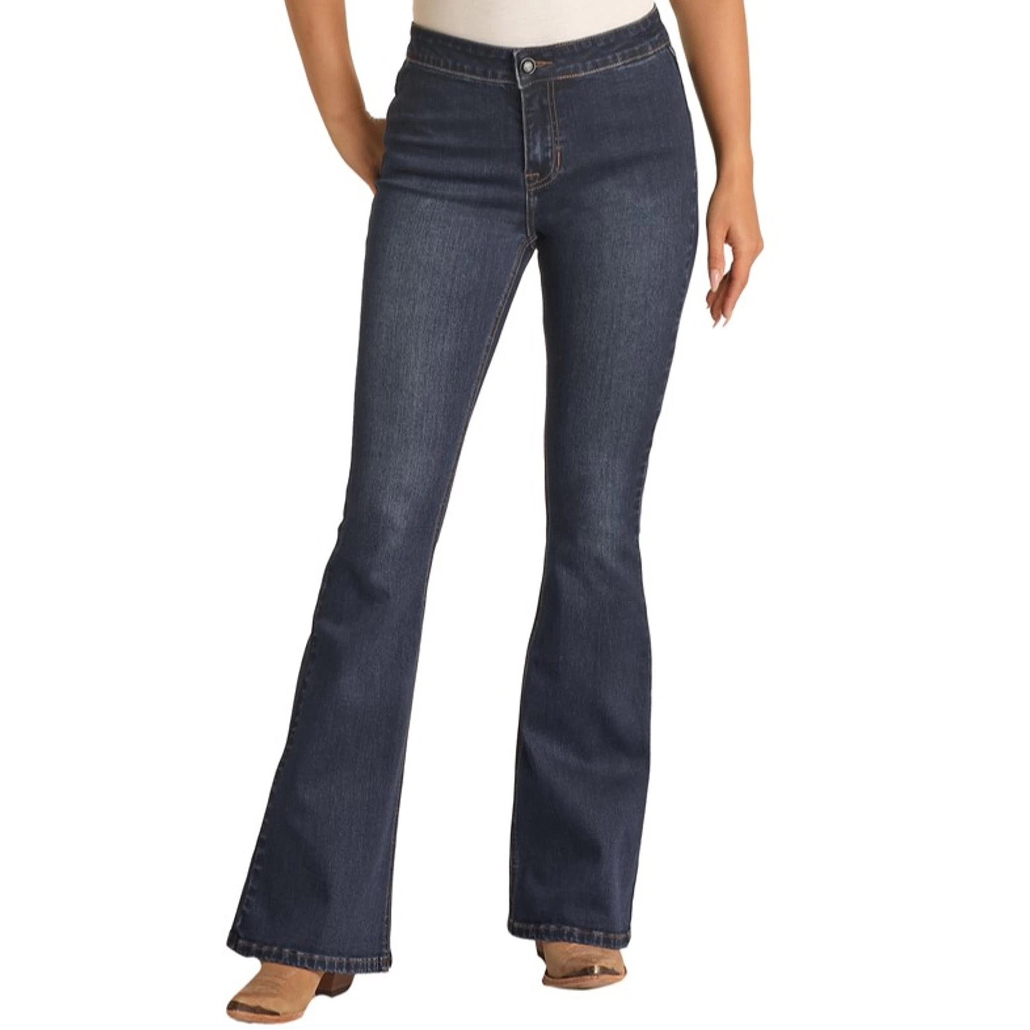 Rock & Roll Cowgirl Dark Wash Flare Jeans 4 Rock & Roll Cowgirl Dark Wash Flare Jeans - Image 2