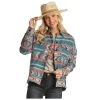 Powder River Women's Blue/Coral Aztec Shirt Jacket 1 Powder River Women's Blue/Coral Aztec Shirt Jacket -Western Cowboy Equipment Store RRWO92R0CJ