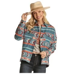 Powder River Women's Blue/Coral Aztec Shirt Jacket