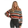 Rock & Roll Denim Women's Multi Stripe Fleece Pullover -Western Cowboy Equipment Store RRWT91R0BY