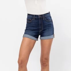 Sneak Peak High Rise Dark Denim Shorts