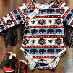Shea Baby Buffalo Fringe Long Sleeve Onesie -Western Cowboy Equipment Store SB02