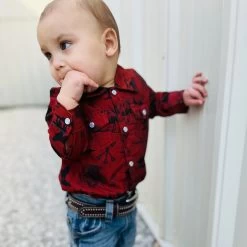 Shea Baby Rust Indian Print Long Sleeve Button Down -Western Cowboy Equipment Store SNAP02a