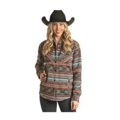 Rock & Roll Denim Teal Aztec Shacket