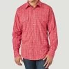 Men's Wrangler Red & White Plaid Long Sleeve Western Shirt