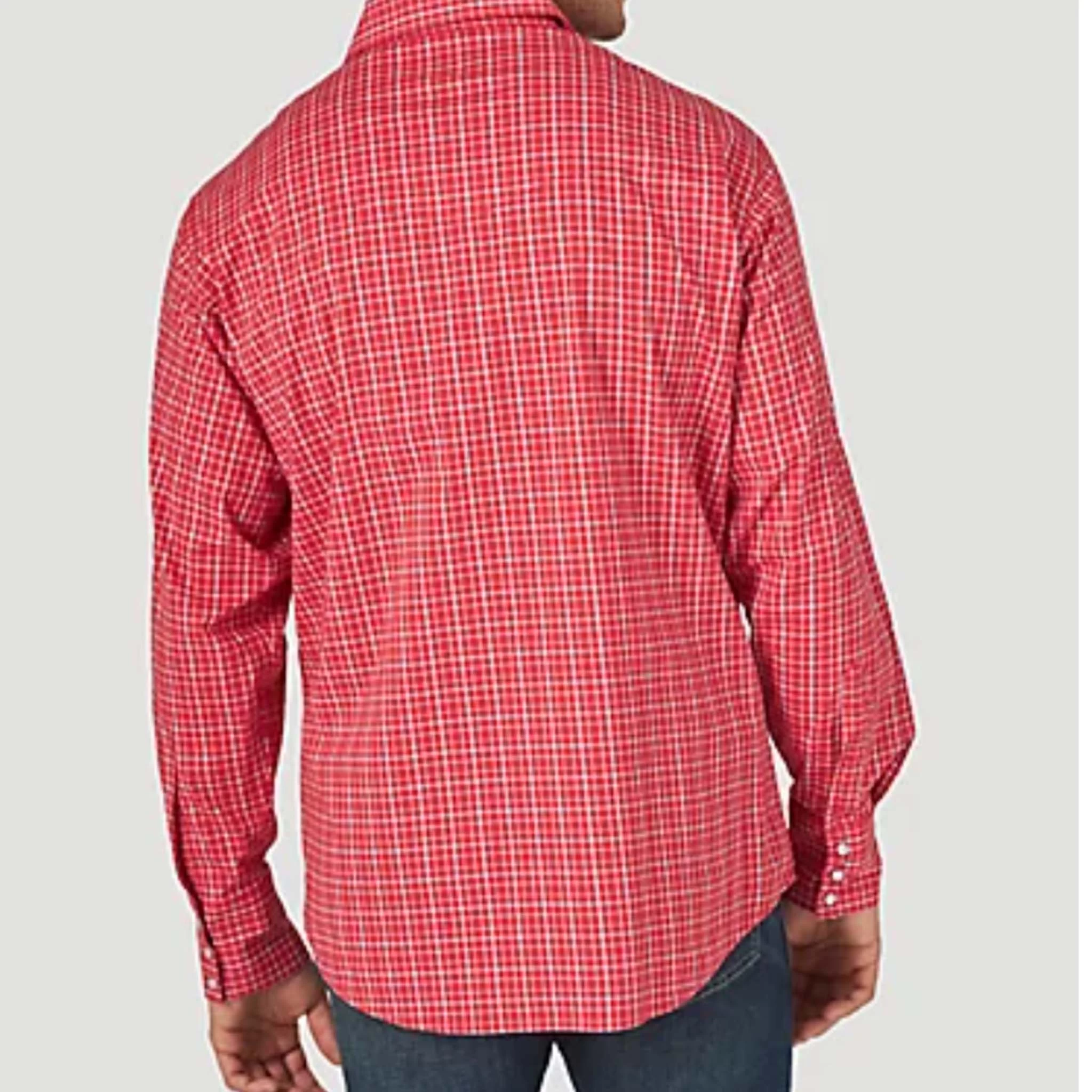 Men's Wrangler Red & White Plaid Long Sleeve Western Shirt 4 Men's Wrangler Red & White Plaid Long Sleeve Western Shirt - Image 2