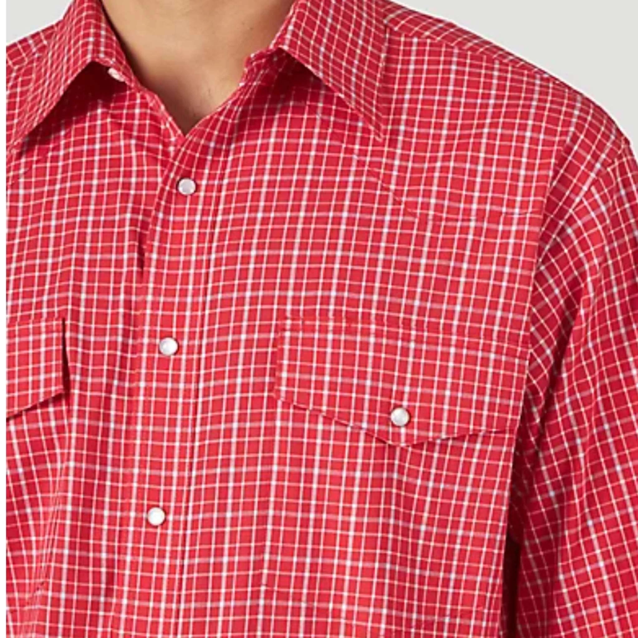 Men's Wrangler Red & White Plaid Long Sleeve Western Shirt 5 Men's Wrangler Red & White Plaid Long Sleeve Western Shirt - Image 3