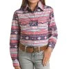 Girl's Red, White, & Blue Aztec Long Sleeve Shirt -Western Cowboy Equipment Store WLGSOSR1GQ