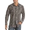 Rock & Roll Black, Grey And White Aztec Print Long Sleeve Shirt -Western Cowboy Equipment Store b2s6587