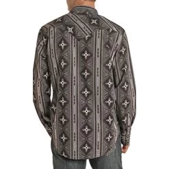 Rock & Roll Black, Grey And White Aztec Print Long Sleeve Shirt -Western Cowboy Equipment Store b2s6587 a