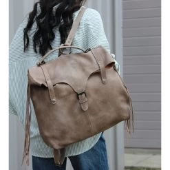 Never Mind Taupe Leather Backpack