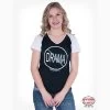 Cowgirl Tuff Women's Black And White No Drama Tee -Western Cowboy Equipment Store black and white raglan v neck tee with no drama print