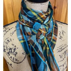 Whipin Wild Rags Blue, Brown And Yellow Plaid Wild Rag