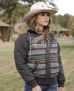 Cruel Girl Serape Black Fur Hood Jacket