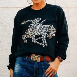 Leopard Sequin Bronc Crew Neck