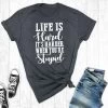 Rebel Rose Dk. Grey Graphic Tee - Life Is Hard -Western Cowboy Equipment Store life is hard