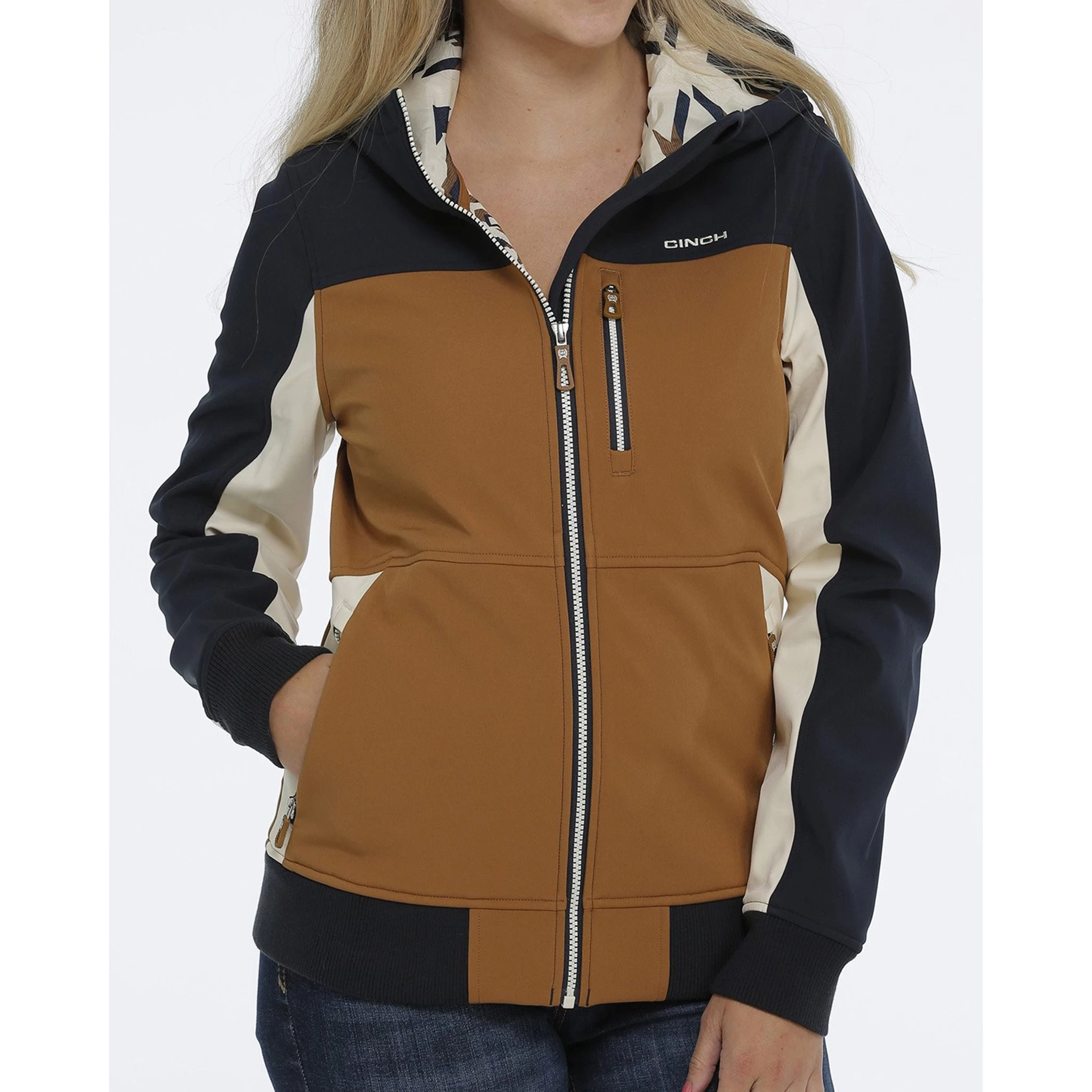 Cinch Woman's Tan & Navy Hooded Jacket 3 Cinch Woman's Tan & Navy Hooded Jacket