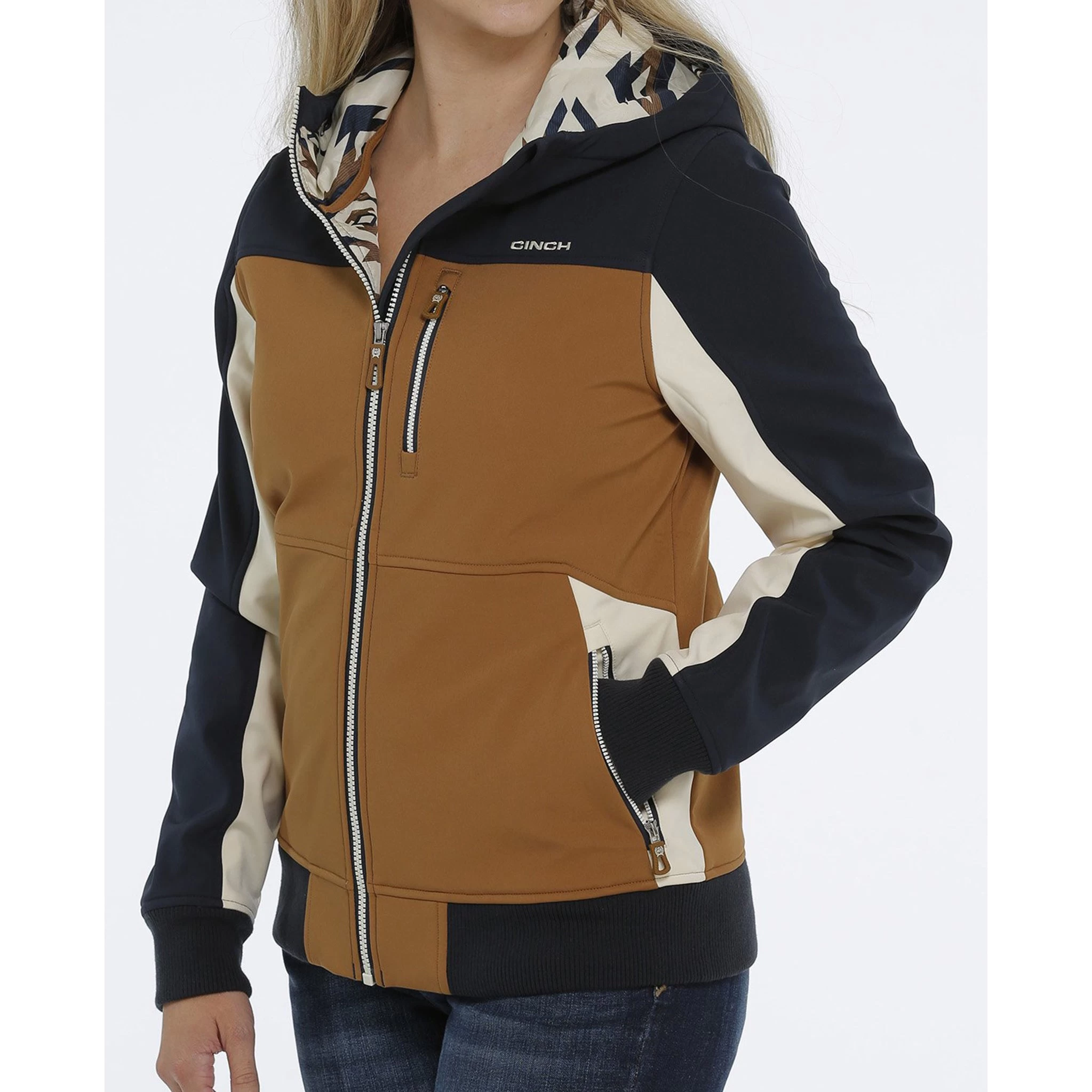 Cinch Woman's Tan & Navy Hooded Jacket 4 Cinch Woman's Tan & Navy Hooded Jacket - Image 2