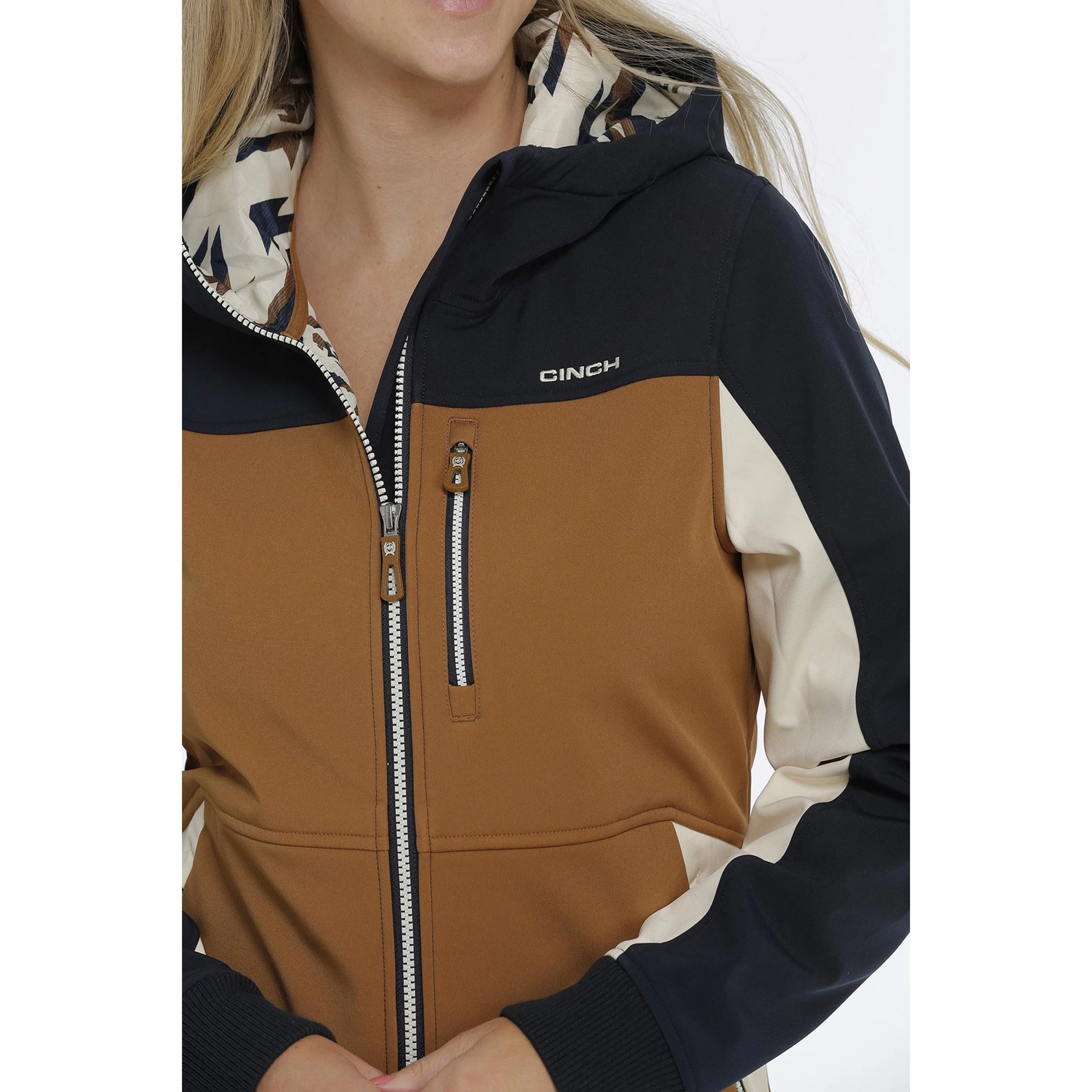 Cinch Woman's Tan & Navy Hooded Jacket 6 Cinch Woman's Tan & Navy Hooded Jacket - Image 4