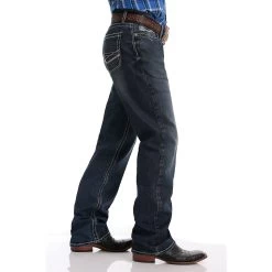 Cinch Dark Stonewash Performance Denim Grant Jeans -Western Cowboy Equipment Store mb69637001 2 2101 detail