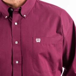 Cinch Burgundy Solid Long Sleeve Shirt -Western Cowboy Equipment Store mtw1104239 4 1324 detail