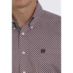 Men's Cinch Geometric Cranberry/Navy/Turquoise Long Sleeve -Western Cowboy Equipment Store mtw1105362 4 1377 detail