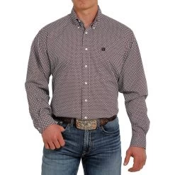 Men's Cinch Geometric Cranberry/Navy/Turquoise Long Sleeve