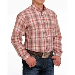Cinch Men's Orange Plaid Shirt -Western Cowboy Equipment Store mtw1105504 3 1927 detail