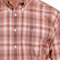 Cinch Men's Orange Plaid Shirt -Western Cowboy Equipment Store mtw1105504 4 1949 detail