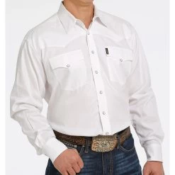 Cinch White Herringbone Pearl Snap Shirt -Western Cowboy Equipment Store mtw1681002 3 1328 detail
