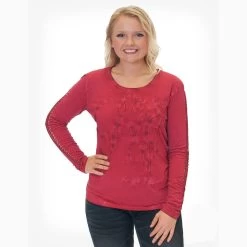 Cowgirl Tuff Women's Red Never Give Up Long Sleeve Shirt