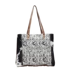Black And White Hide Diamond Print Handbag