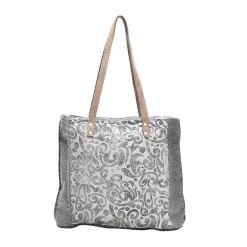 Grey Hide And Scroll Tote Bag