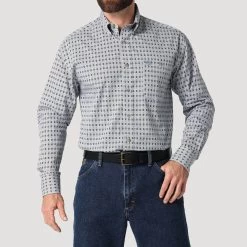 Wrangler George Strait Blue Hexagon Long Sleeve Shirt